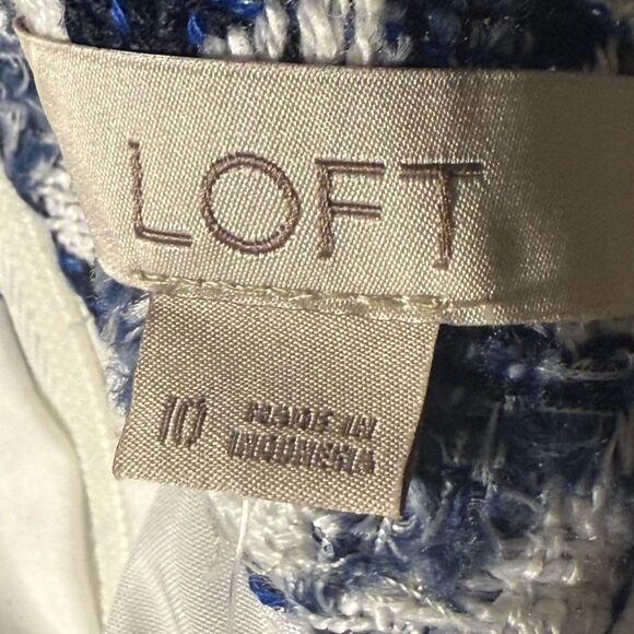Loft Classic Navy and White Shimmer NEW Houndstooth Skirt size 10 lined - Picture 6 of 7
